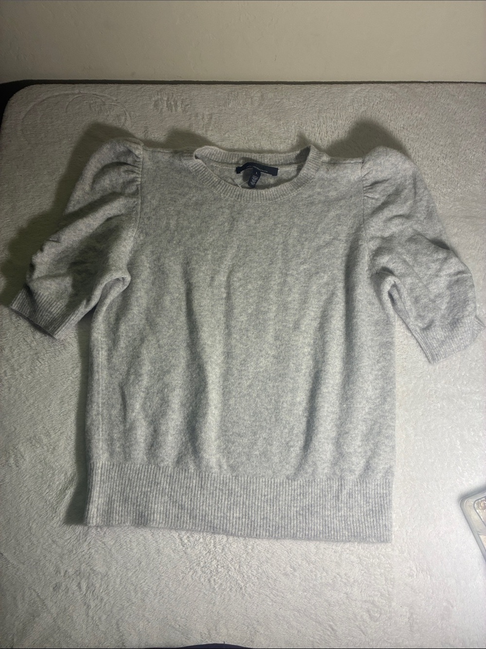 White House black market Light Gray Puff-Sleeve Cashmere Blend Sweater - Women